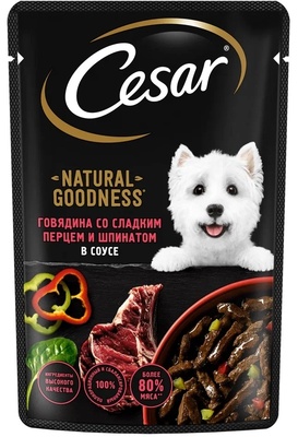 Купить cesar natural goodness  влажный корм для собак с говядиной, паприкой, шпинатом в соусе (пауч)