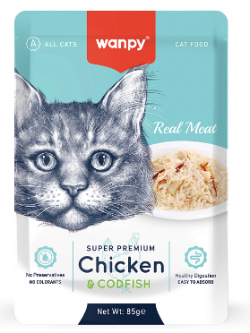 Wanpy Cat влажный корм для кошек из курицы и трески (пауч)