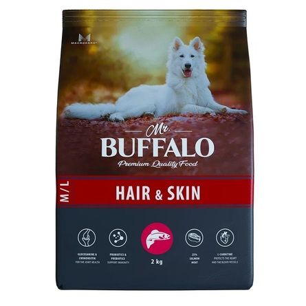 Купить mr.buffalo m/l hair & skin care сухой корм для собак средних и крупных пород для кожи и шерсти, лосось