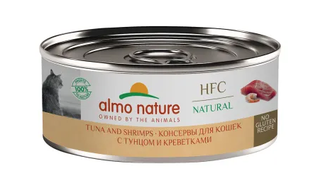 Купить almo nature hfc natural tuna and shrimps влажный корм для взрослых кошек и котят с 3-х месяцев с тунцом и креветками, в консервах
