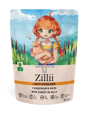 Купить zilli влажный корм для стерилизованных кошек с индейкой в желе (пауч)