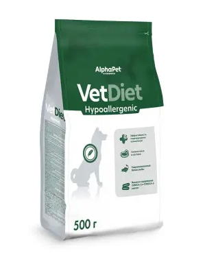 Купить alphapet vet diet hypoallergenic сухой корм для взрослых собак всех пород при пищевой аллергии и непереносимости ингредиентов
