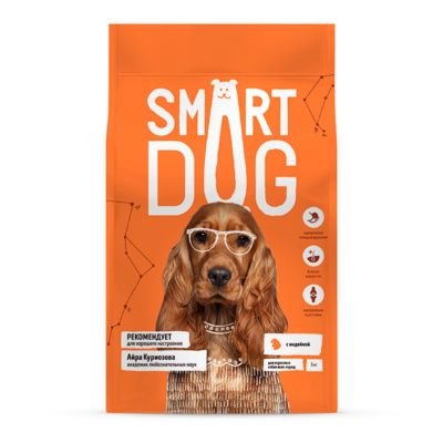 Купить smart dog сухой корм для взрослых собак всех пород с индейкой