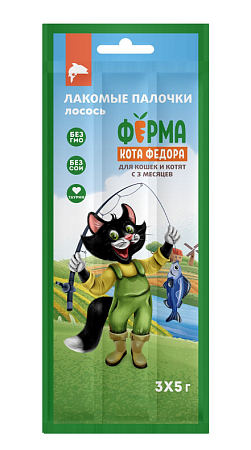 Купить Лакомство Ферма кота Федора лакомые палочки для кошек и котят из лосося