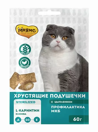Купить Мнямс Лакомство хрустящие подушечки для стерилизованных кошек «Профилактика МКБ», с цыпленком и клюквой