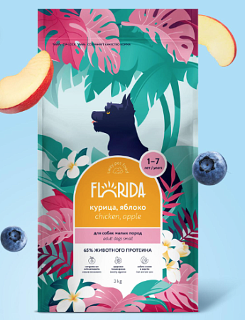 Купить florida сухой корм для взрослых собак малых пород с курицей и яблоком
