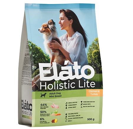 Купить elato holistic lite сухой корм для взрослых собак мелких пород с курицей и индейкой