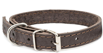 Homepet Ромбы ошейник для собак кожаный простроченный с тиснением коричневый