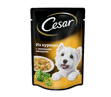 Купить cesar влажный корм из курицы с зелеными овощами (пауч)