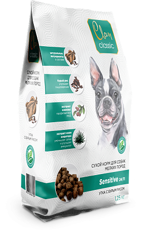 Купить clan classic sensitive-24/11 сухой корм для взрослых собак мелких пород с уткой и бурым рисом