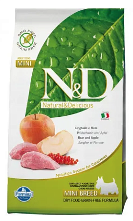 Купить farmina n&d prime dog boar & apple adult mini сухой беззерновой корм для взрослых собак мелких пород с мясом кабана и яблоком