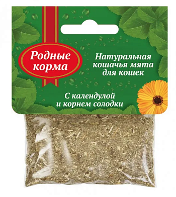 Родные Корма лакомства для кошек и котят кошачья мята с календулой и корнем солодки