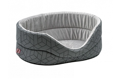 ZOOexpress лежанка овальная «Геометрия» с плюшем для кошек и собак искусственная замша, серая
