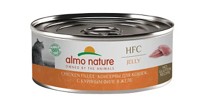 Almo Nature HFC Jelly Chicken Fillet влажный корм для взрослых кошек и котят с 3-х месяцев с куриным филе в желе, в консервах