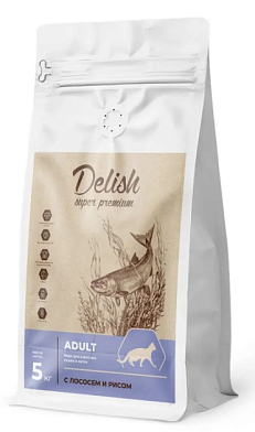 DELISH super premium Сухой корм для взрослых кошек с лососем и рисом