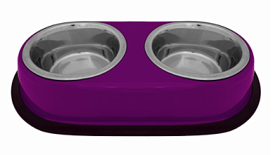 Tappi Лахар миска двойная металлическая нескользящая для собак и кошек, фиолетовая
