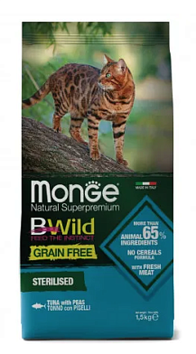Monge Cat BWild Grain Free сухой беззерновой корм для стерилизованных кошек с тунцом