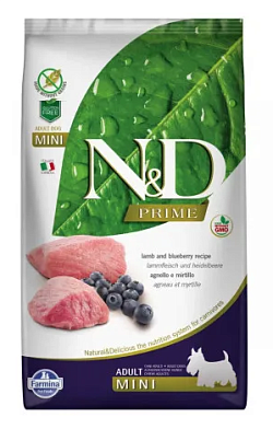 Farmina N&D Prime Dog Lamb & Blueberry Adult Mini сухой беззерновой корм для взрослых собак мелких пород с ягненком и черникой