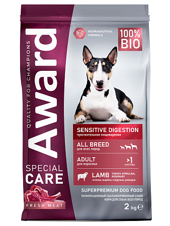 Купить award special care sensitive digestion сухой корм для взрослых собак всех пород с чувствительным пищеварением со свежим мясом ягненка
