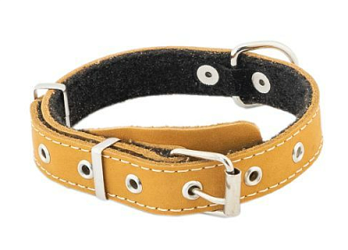 Homepet ошейник для собак кожаный с язычком на фетре простроченный янтарь