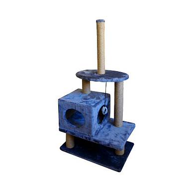 ZOOexpress комплекс Куб 2 входа со столбиком мех однотонный джут для кошек 