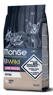 Monge Cat BWild Low Grain сухой низкозерновой корм для котят с мясом гуся