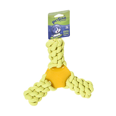 PetStar игрушка для собак КАНАТ ЗЕЛЕНЫЙ ТРЕУГОЛЬНЫЙ, TPR, полиэстер, хлопок