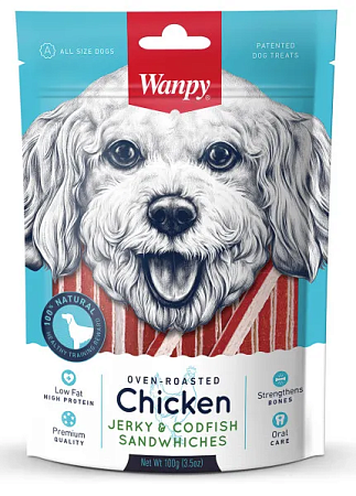 Купить wanpy dog лакомство для собак курица с треской в форме сэндвича