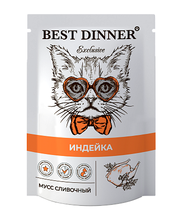 Купить best dinner exclusive влажный корм для кошек и котят. Мусс сливочный с индейкой (пауч)
