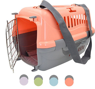 СКИДКА ZOOexpress переноска для кошек и собак "турне" с металлической дверцей (коврик + ремень)