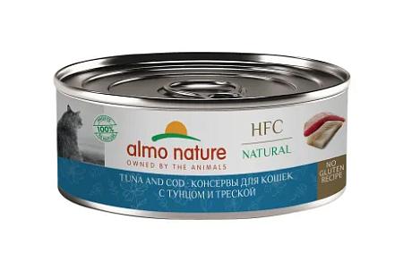 Купить almo nature hfc natural tuna and cod влажный корм для взрослых кошек и котят с 3-х месяцев с тунцом и треской, в консервах