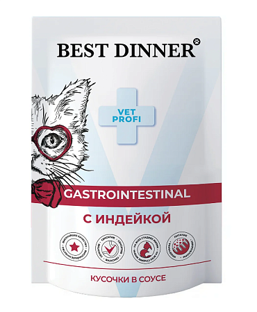 Купить best dinner exclusive vet profi gastro intestinal влажный корм для кошек кусочки в соусе с индейкой (пауч)