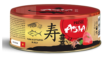 Prime Asia влажный корм для взрослых кошек тунец с каракатицей в желе (банка)