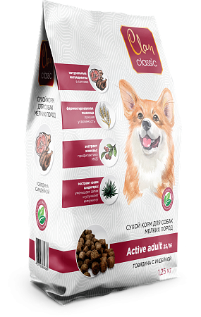 Купить clan classic  active-25/16 сухой корм для активных собак мелких пород с говядиной и индейкой