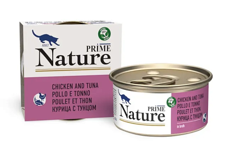 Купить prime nature консервы для взрослых кошек с тунцом и курицей