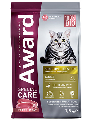 AWARD SPECIAL CARE Sensitive Digestion сухой корм для взрослых кошек с чувствительным пищеварением со свежим мясом утки