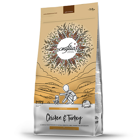 Купить craftia natura сухой корм для щенков миниатюрных и мелких пород с курицей и индейкой