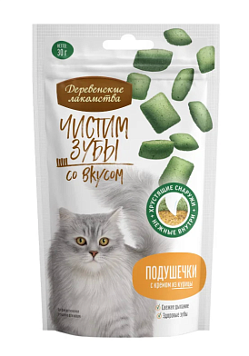 Деревенские лакомства для кошек Чистим зубы Подушечки с кремом из курицы