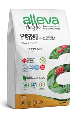Alleva holistic dog сухой корм для щенков мелких и миниатюрных пород с курицей и уткой, алое вера и женьшенем