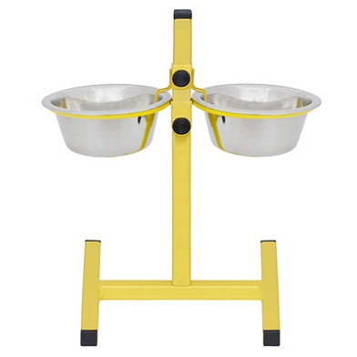 Tappi Паулен миска двойная металлическая с фиксатором на регулируемой подставке, желтая
