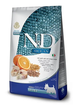 Купить farmina n&d ocean dog godfish, spelt, oats & orange adult mini сухой низкозерновой корм для взрослых собак мелких пород с треской и апельсином