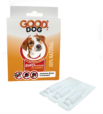 Good Dog Антипаразитарные БИО капли для щенков и собак от блох и клещей