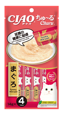 Inaba Чао Чуру лакомства для кошек пюре поддержка здоровья, желтоперый тунец