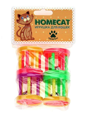 Homecat Игрушка для кошек Барабаны пластиковые с колокольчиком 4шт