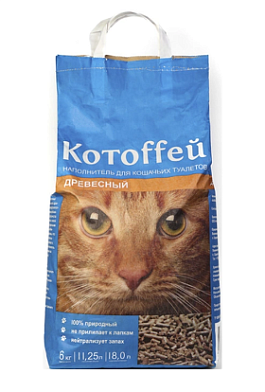 Котоффей Наполнитель впитывающий древесный для кошек