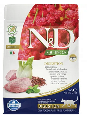Farmina N&D Quinoa Cat Grain Free Digestion Lamb сухой беззерновой корм для взрослых кошек для поддержки пищеварения с ягненком и киноа