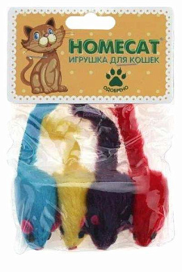 Homecat игрушка для кошек мышки плюшевые цветные гремящие