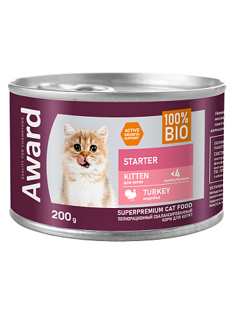 Купить award  влажный корм для котят с начала прикорма до 4 месяцев, беременных и кормящих кошек паштет из индейки (банка)