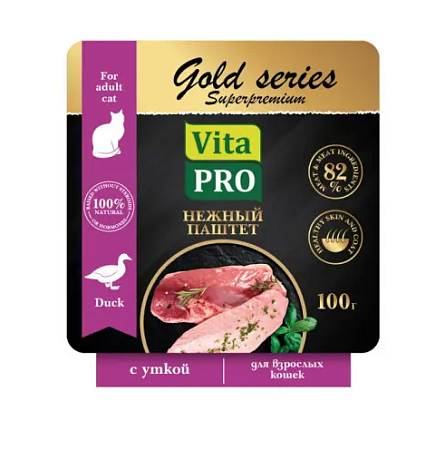 Купить vita pro gold series superpremium влажный корм для взрослых кошек паштет с уткой, в ламистерах