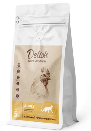 Купить delish super premium Сухой корм для взрослых кошек с куриной печенью и рисом 